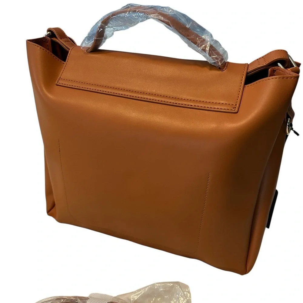 GlitzyGirlz Boutique Mercer Top Flap Camel Handbag with Crossbody Strap NWT